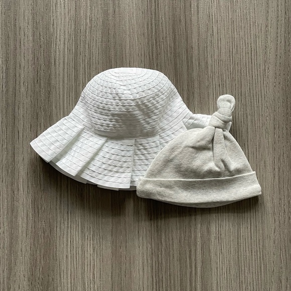 NWT Janie and Jack Pleated Sun Hat and NWT Knot Beanie White & Grey 0-3 Months - Picture 12 of 12